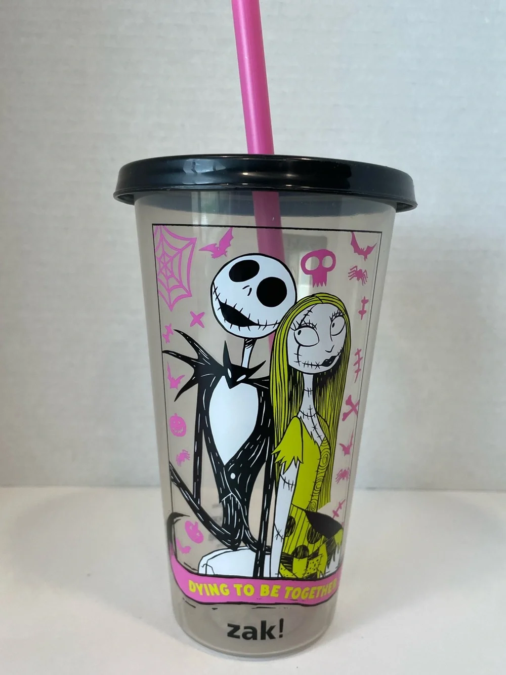 Disney Nightmare Before Christmas Jack Skellington & Sally cup & straw plastic
